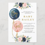 Gender reveal baby shower invitation, balloon baby invitation<br><div class="desc">Balloon gender reveal baby shower invitation,  floral gender reveal,  navy blue and pink invitation</div>