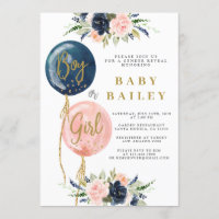 Gender reveal baby shower invitation, balloon baby