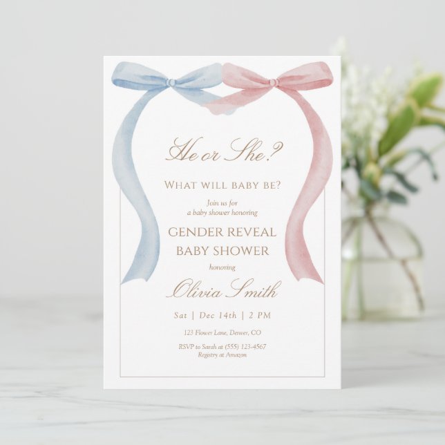 Gender Reveal Baby Shower Invitation Pink and Blue (Standing Front)