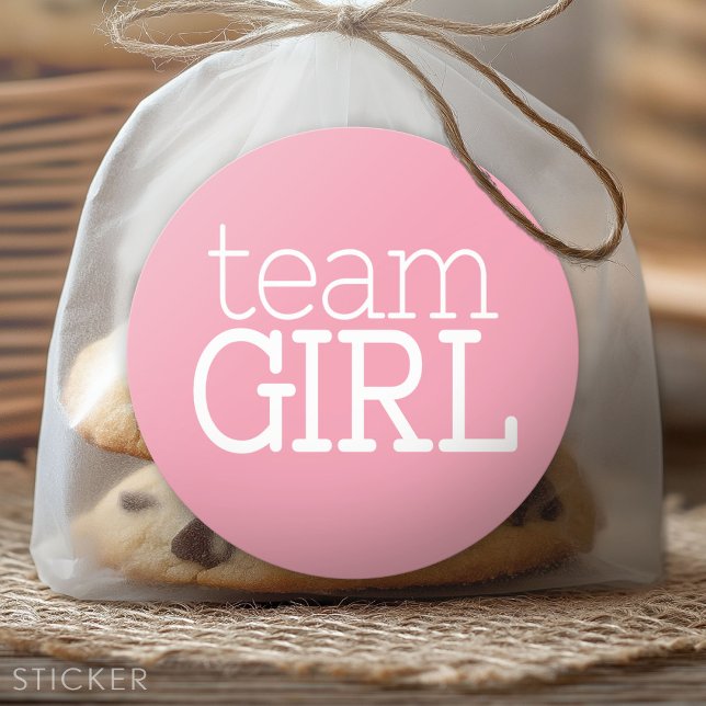 Gender Reveal Baby Shower - Team Pink Girl Classic Round Sticker (Custom Sticker for Party Favors and Envelopes)