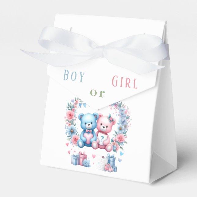 Gender reveal baby shower Teddy Bear blue pink 3 - Favor Box (Front Side)