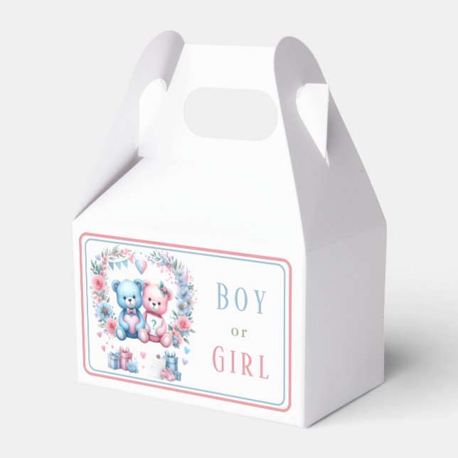 Gender reveal baby shower Teddy Bear blue pink 3 - Favor Box (Front Side)