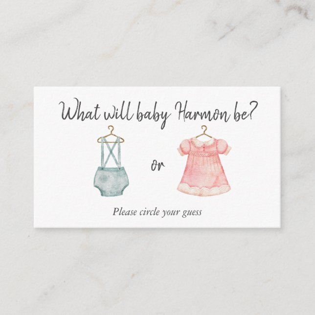 Gender Reveal Baby Shower Voting Card (Front)