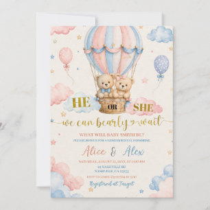 Gender Reveal Bear Air Ballon Invitation