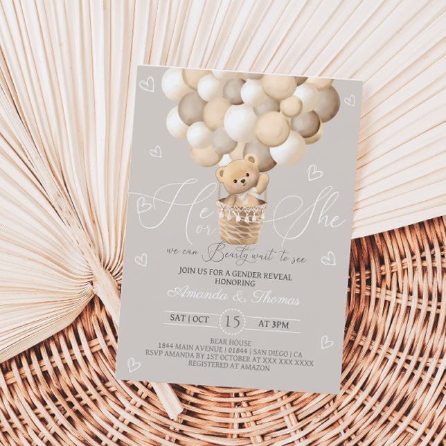 Gender Reveal Bear Neutral Muted Colours Invitation (Creator Uploaded)