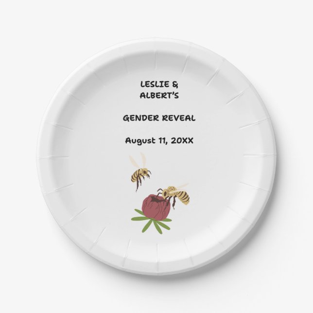 Gender Reveal Bee Party Paper Plate (Front)