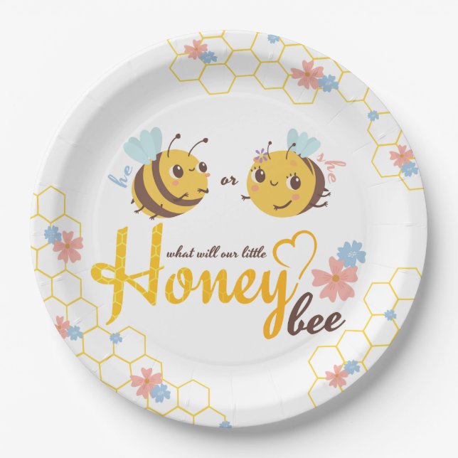 Gender Reveal Bee Theme Paper Party Plate (Front)