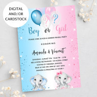Gender reveal blue pink boy girl elephants