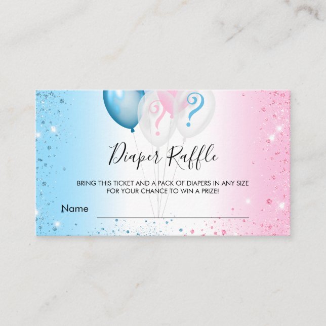 Gender reveal blue pink party diaper raffle ticket enclosure card (Front)
