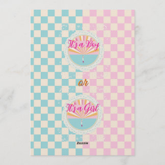 Gender Reveal Blue-Pink Plaid Checkered Invitation
