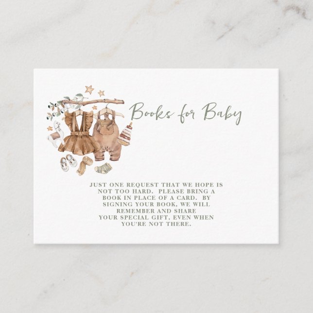 Gender Reveal Boho Clothesline Books For Baby Enclosure Card (Front)