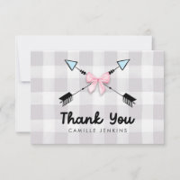 Gender Reveal Bows or Arrows Thank you card