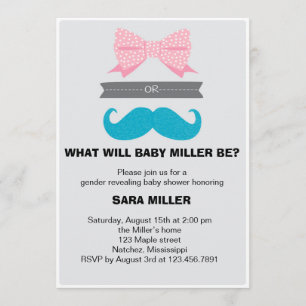 Gender reveal Bows or Staches Baby Shower Invitation