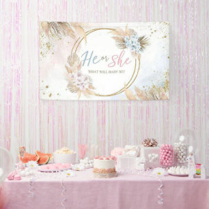 Gender Reveal Boy or Girl Blue Pink Ballons Banner