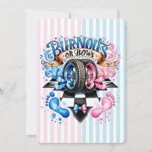 Gender Reveal Boy or Girl Party Cars Bows Stripes Invitation