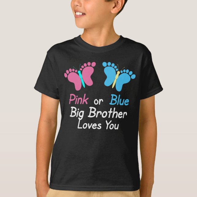 Gender Reveal Brother Pink or Blue Butterflies T-Shirt (Front)