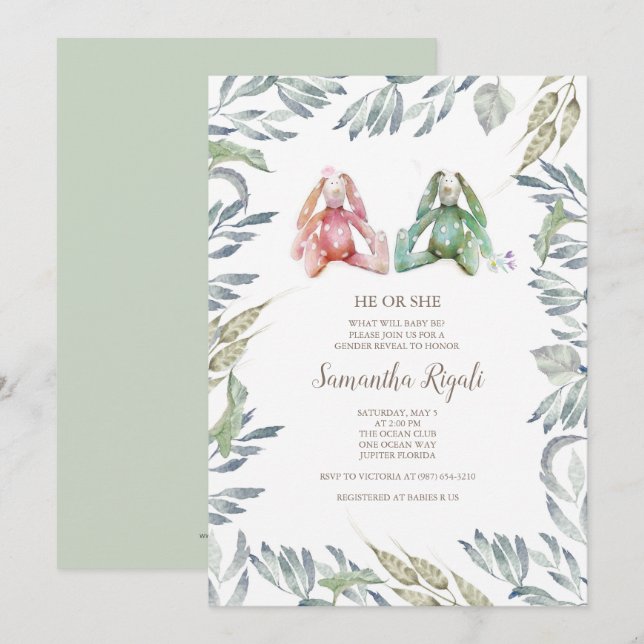 Gender Reveal Bunny Invitation (Front/Back)