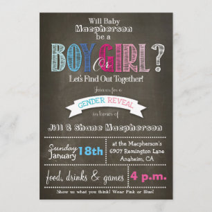 Gender Reveal Chalkboard Invitation 5 x 7
