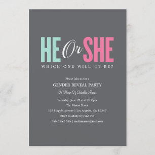 Gender Reveal - Charcoal   Party Invite