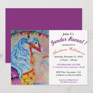 GENDER REVEAL COLORFUL CAROUSEL HORSE PARTY INVITE
