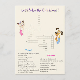 Gender Reveal Crossword Party Game  Card