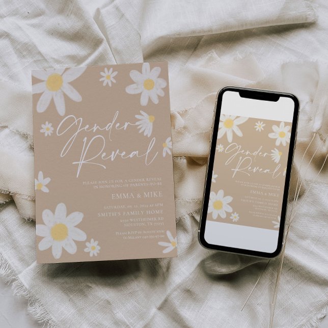 Gender Reveal Daisy Beige Invitation (Creator Uploaded)