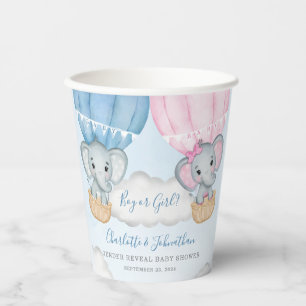 Gender Reveal Elephant Balloon Baby Shower Paper Cups