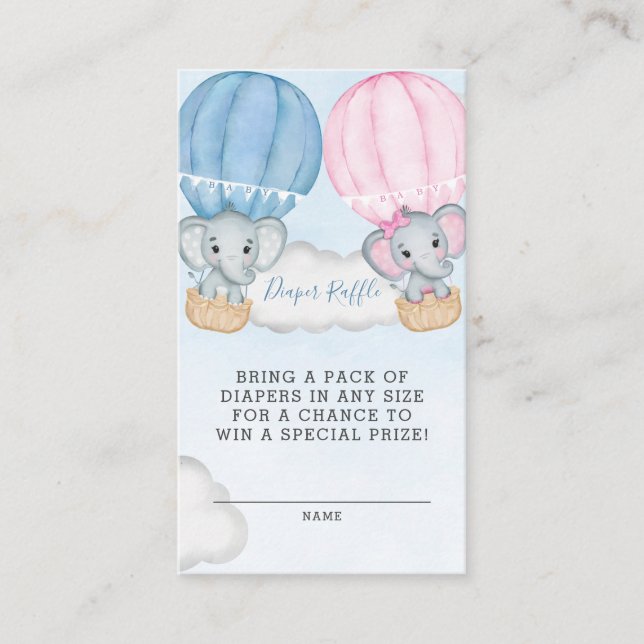 Gender Reveal Elephant Balloon Diaper Raffle Enclosure Card (Front)