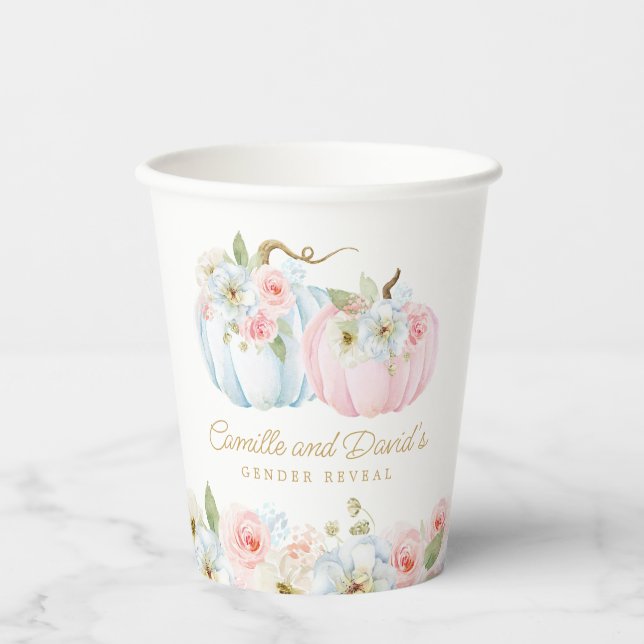 Gender Reveal Fall Baby Shower Paper Cups (Front)