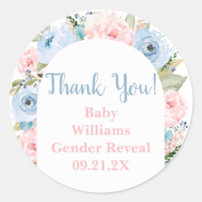 Gender Reveal floral arch Round Sticker (Front)