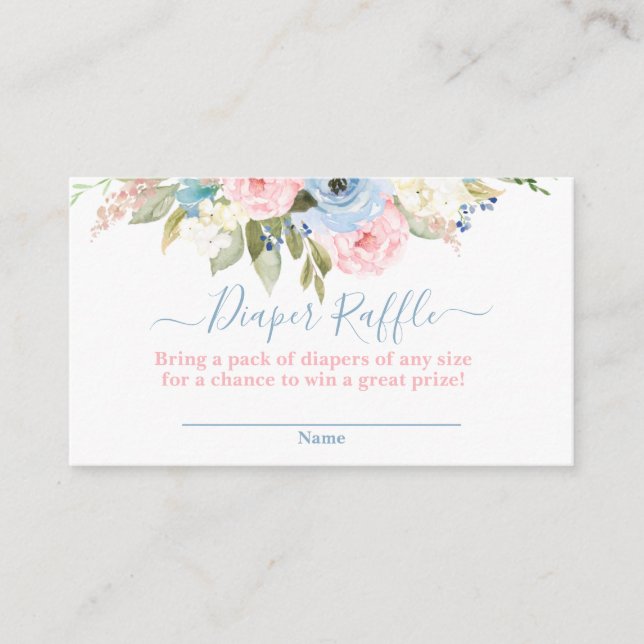 Gender reveal floral Diaper Raffle Enclosure Card (Front)
