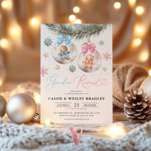 Gender Reveal Gingerbread Baubles Baby Shower Invitation