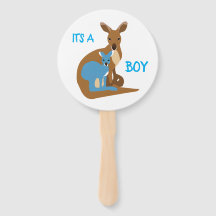 Gender reveal hand fan with a kangaroo mom
