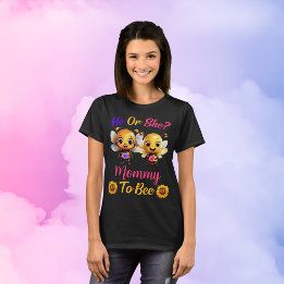 Gender Reveal He or She Mommy to Bee Womens Black T-Shirt