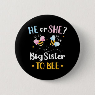 Gender reveal he or she sister matching baby party 2 inch round button