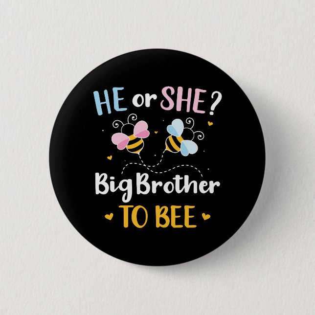 Gender reveal he she brother matching baby party 2 inch round button (Front)