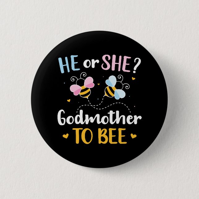 Gender reveal he she godmother matching baby party 2 inch round button (Front)