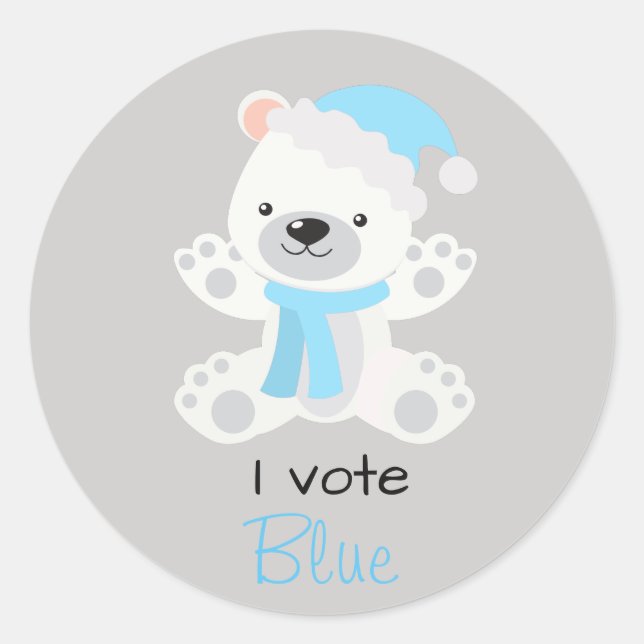 Gender Reveal I Vote Blue Polar Bear Christmas Classic Round Sticker (Front)