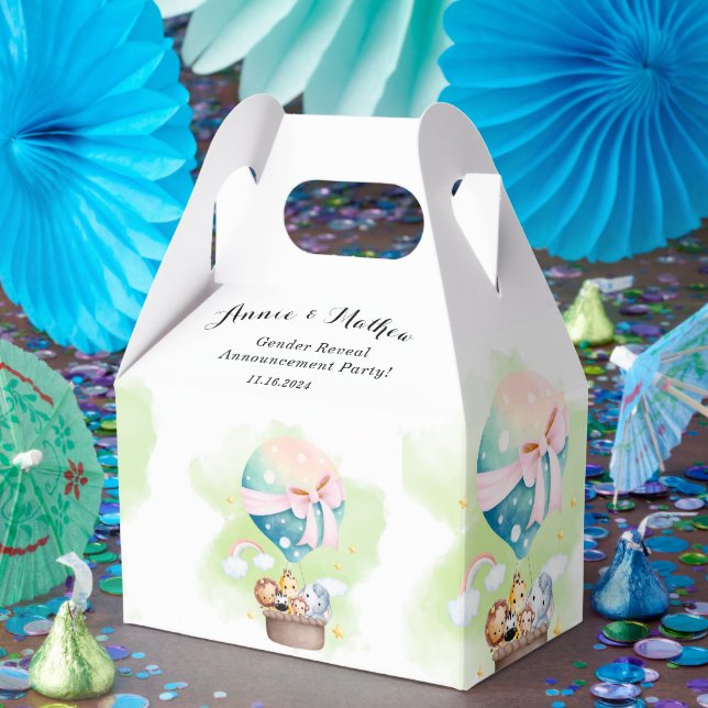  Gender Reveal in Sage Baby Animals Safari  Favor Box (Party)