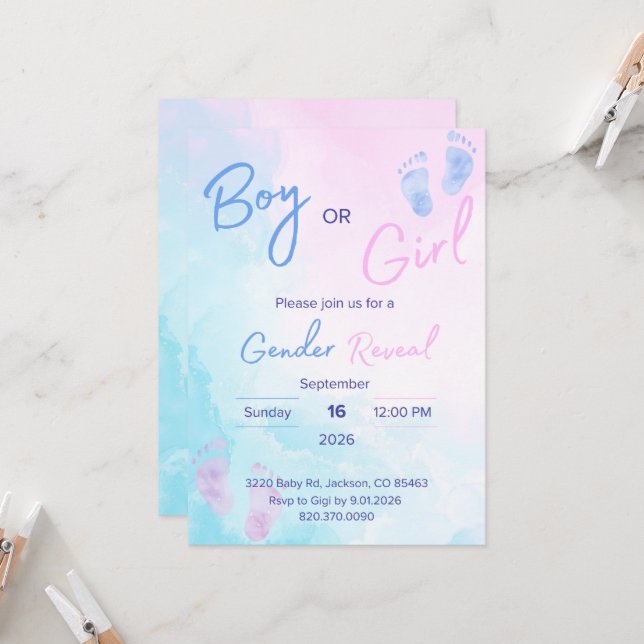 Gender Reveal Invitation (Front/Back In Situ)