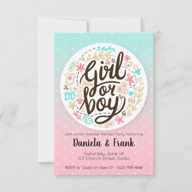 Gender Reveal Invitation Baby Shower Boy or Girl (Front)