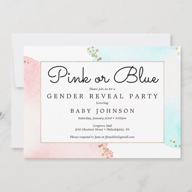 Gender Reveal Invitation Baby Shower Pink or Blue (Front)