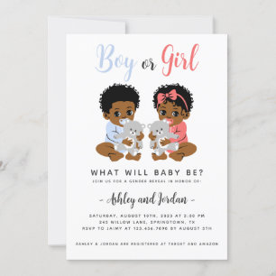 Gender Reveal Invitation Black Babies with Bears