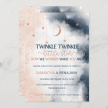 Gender Reveal Invitation, Blush Pink and Navy Blue