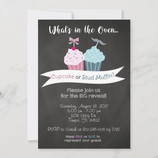 Gender Reveal Invitation (Cupcake or Stud Muffin) (Front)
