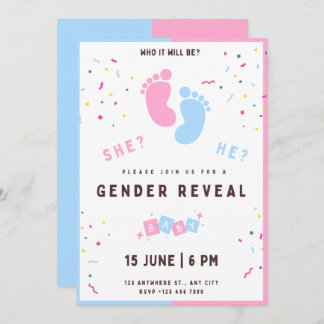 gender reveal invitation feet, boy or girl