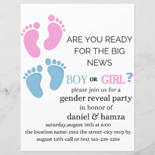 gender reveal invitation, he or she invite, feet