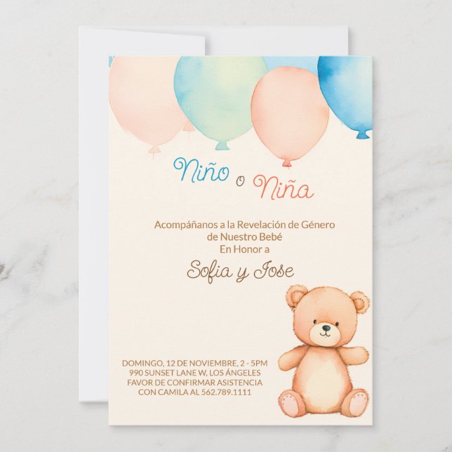 Gender Reveal Invitation in Spanish (Front)
