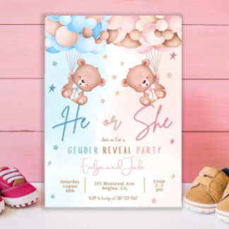 Gender Reveal Invitation Invite Teddy Bear Idea