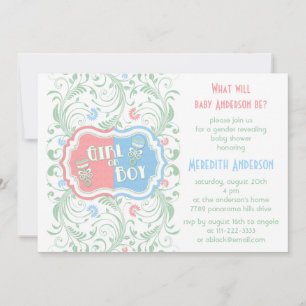 Gender Reveal Invitation Pink Blue Floral Baby